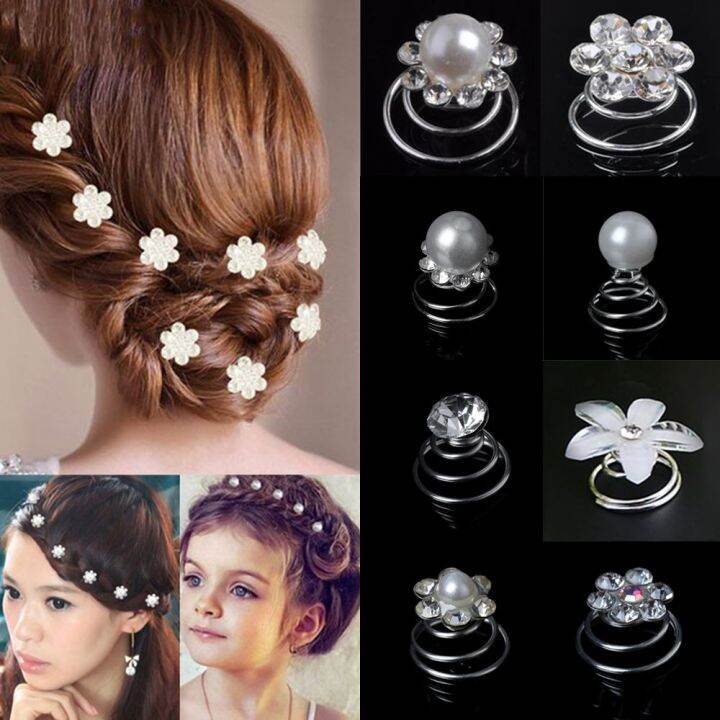 【ready Stock Cod】 12pcs Rhinestone Bridal Crystal Spiral Twist Clips