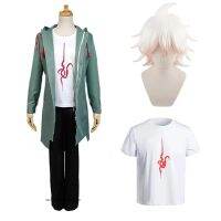 {AH Department Store}Komaeda Nagito เครื่องแต่งกายคอสเพลย์ซูเปอร์ Danganronpa 2ผู้ชายแจ็คเก็ตเสื้อยืดกองทัพสีเขียว T Rench ฮาโลวีนเสื้อลำลองผมวิกผม