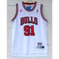 เสื้อคุณภาพสูง ใหม่ NBA Chicago Bulls สําหรับผู้ชาย เสื้อกีฬาบาสเก็ตบอล ปักลาย Dennis Rodman สีขาว สไตล์วินเทจ 91