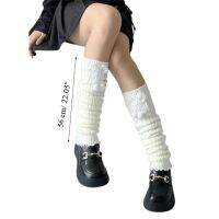 【CW】 667E Ribbed Knit Leg Warmer Socks Pompom Ruffled Foot Cover Stockings