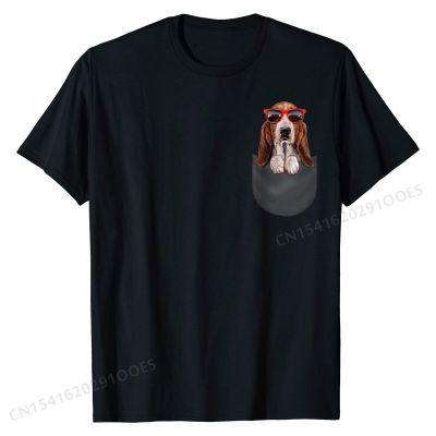 Basset Hound in Red Retro Sunglass, Pocket Dog T-Shirt Cotton Men T Shirt Printed On Tops Shirt Cheap Birthday