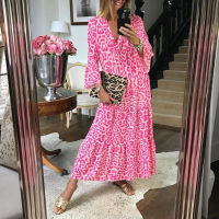 Robe Longue Womens Summer Long Dress 2021 Pink Leopard Vestidos De Mujer Casual Plus Size 3XL Loose Waist Maxi Dress Robe Femme