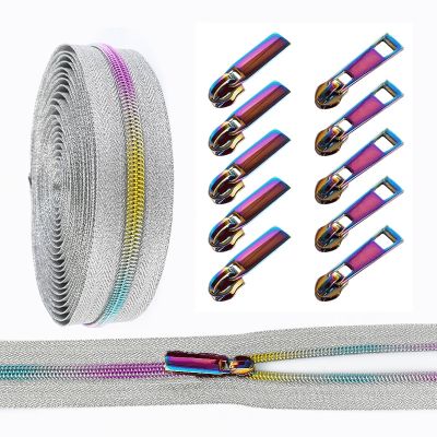 5Meters 5# Nylon Zipper with 5Pcs Rainbow Zippers Sliders Backpack Clothes Jacket Zip Repair Kits DIY Garment Sewing Accessories Door Hardware Locks F