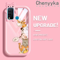 เคส Chenyyyka สำหรับ VIVO Y30 Y30i Y50กระแสแฟชั่นแบรนด์โบว์สีสัตว์ Softcase น่ารัก Tpu ใสกรอบสีเคสกันกระแทกกล้อง