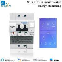 Ewelink RCBO 2P เครื่องเบรกเกอร์ไฟฟ้ารั่ว,เบรกเกอร์ศิลปะป้องกันการรั่วไหล Alexa IFTTT ที่เข้ากันได้การควบคุม Lan