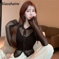 Xiaozhainv เสื้อแบบบางโปร่งใสแฟชั่นแนวเกาหลีแขนยาวกันแดดสำหรับผู้หญิง