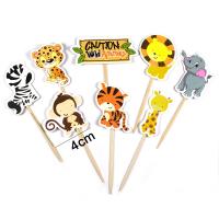 24PCS/LOT Jungle Cartoon Toppers Picks Happy Birthday Decoration Kids Baby Shower