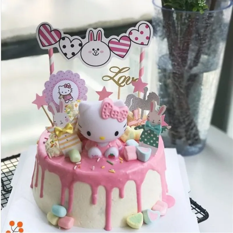 Hello Kitty Cake Decorative Ornaments Cartoon Cute Ornaments Children's Day  Party Scene Birthday Cake Decoration