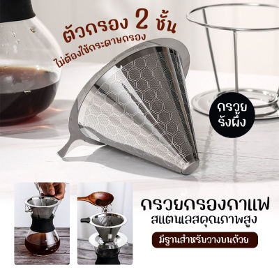 ส่งจากไทย - กรวยกรองกาแฟ กรวยดริปกาแฟ ถ้วยกรองกาแฟ ที่กรองกาแฟสแตนเลส ที่กรองกาแฟสด ดริปเปอร์ ตัวกรองสแตนเลส drip coffee