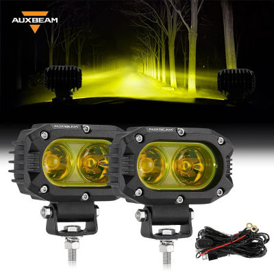 Auxbeam LED Amber Fog Light, 4Inch 60W Led Amber Driving Offroad Lights Super Bright Amber Light Pod with Wiring Harness Kit Yellow Flood Beam Pod Light for Truck SUV ATV UTV Jeep Wrangler Motorcycle Amber Flood Beam