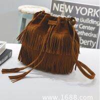 --238812Womens bag▫❈ Manufacturer fashion soft velvet frosted tassels handbag draw string bucket shoulder aslant package