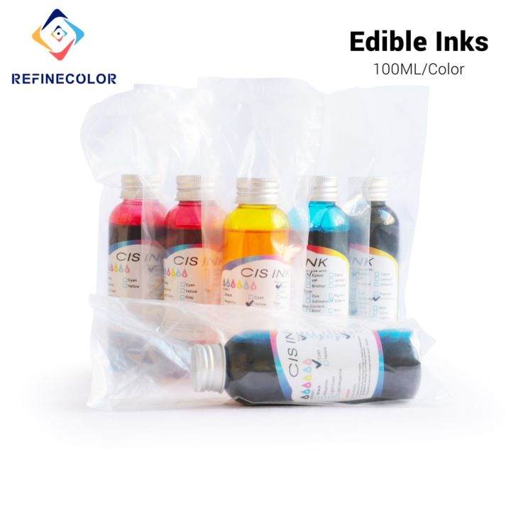 หมึกสำหรับเครื่อง-epson-อาหารที่ผ่านการรับรองจาก-refinecolor-cmyk-lc-lm-6colors-หมึกพิมพ์สำหรับอาหาร-sgs-gqt-l1800-r330-r1390-xp600เครื่องพิมพ์อิงค์เจ็ท