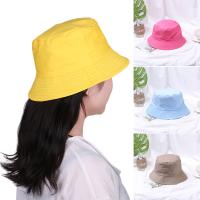 สีลูกอมหมวกกันแดดผ้าฝ้ายแฟชั่น FJSLN7,หมวกชาวประมง Topi Bucket ลำลอง