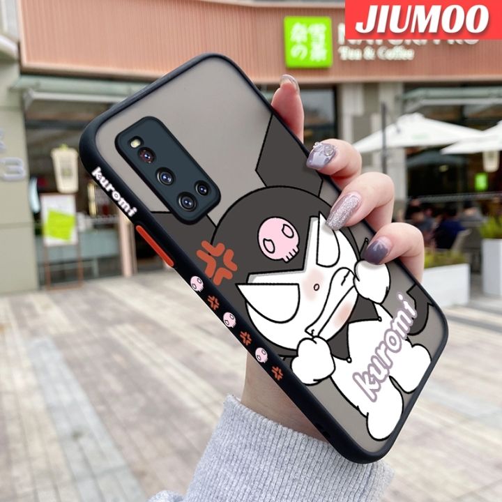 jiumoo-เคสสำหรับ-vivo-v19-v19-neo-v19g-เคสลายการ์ตูนโกรธ-kuromi-บางฝ้าขอบสี่เหลี่ยมดีไซน์ใหม่แฟชั่นเคสมือถือกันกระแทกแข็งซิลิโคนคลุมทั้งหมดป้องกันเลนส์กล้อง