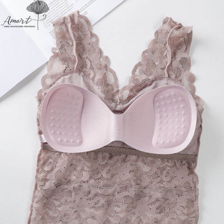 amart-เสื้อชั้นในลูกไม้ยาวสำหรับผู้หญิง-เสื้อชั้นในลูกไม้ถักลายดอกไม้