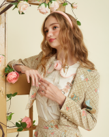 Wila-Rhoslyn Monogram Blazer เบลเซอร์วินเทจสีEarthtone ลาย logo ผสานตัวการ์ตูนFolkart ยุโรป