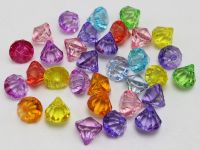 100 Mixed Color Transparent Acrylic Faceted Diamond Shaped Pendants 9mm 12mm Top Drilled