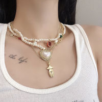 Origin Summer Exquisite Asymmetry Baroque Pearl Beaded Chokers Necklace for Women Love Heart Metal Pendant Necklace Jewellery