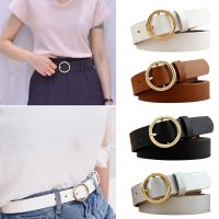 Female Gold Round Metal Circle Belt Gold Silver Black White PU Leather Waist Belts for Women Girls Jeans Pants