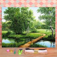 Landscape Tree Pre-Printed 11CT Cross-Stitch Patterns Embroidery DMC Threads Handmade Painting Needlework Knitting Sales