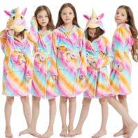 2021 New Winter Girls Bathrobes Children Hooded Flannel Soft Warm Bath Towels Unicorn Bathrobe Pyjamas Unicorn Nightgowns