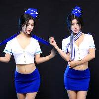 Women Sexy Cosplay Costumes Stewardess Air Hostess Uniform Role Play Clothes Crop Top   Slim Short Skirt Uniform Temptation Suit