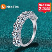 NeeTim แหวนเพชรโมอิสขนาด5มม. 6.5มม. 7ก้อน925ชุบ With18KGold สำหรับผู้หญิง