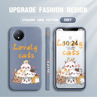 GGK เคสสำหรับ Vivo Y02 Y02A Y02T การ์ตูนแมวน่ารักรูปสัตว์,เคสโทรศัพท์เด็กผู้หญิงลายขอบสี่เหลี่ยมของเหลวปลอกซิลิโคนเคสป้องกันทนแรงกระแทกกล้องคลุมทั้งหมด