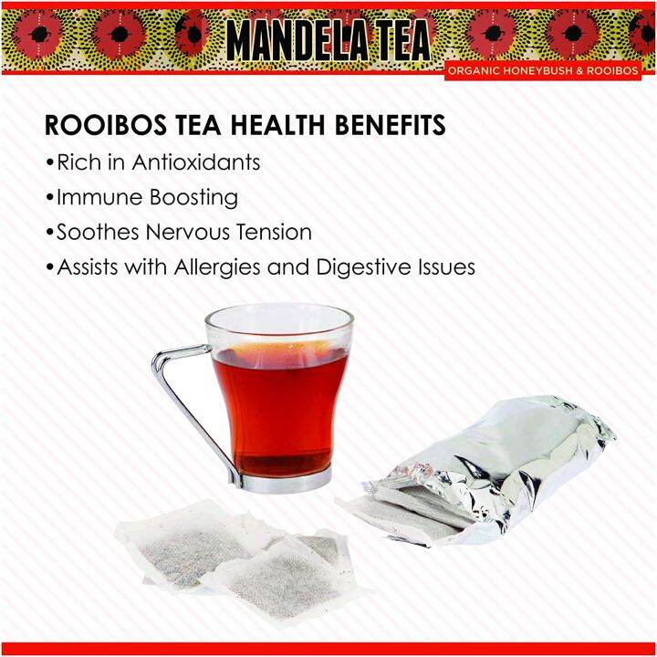 ชาแดงรอยบอสออร์แกนิคแอฟริกาใต้-organic-mandela-rooibos-tea-1-กล่องมี-20-ซอง-south-african-single-origin-tea-zero-calorie-and-caffeine-free-antioxidant-rich-all-natural-tea-leaves