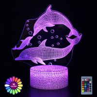 3D Touch LED Night Light Dolphin Whale Desk Lamp For Kids Room Decor USB Powered Remote Control Color Changing Nightlights Gift Night Lights