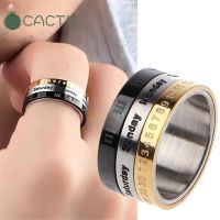 CACTU Jewelry Rotatable Men Punk Roman Numerals Rings Biker Spinner Fashion Date Time Titanium Steel Vintage 3 Part