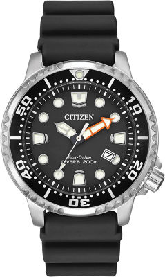 Citizen Eco-Drive Promaster Diver Mens Watch, Stainless Steel with Polyurethane Strap Black Strap, Black Dial