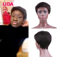 【YD】 Lida Short Human Hair Wig Straight Chinese Extensions Machine Made Wigs