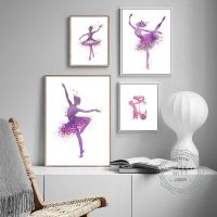 Modern Ballerina Dancer And High Heel Poster - Abstract Print Canvas Painting Picture - Home Wall Art Purple Graffiti Decoration-มีสไตล์และเก๋ไก๋