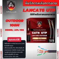 สายแลน CAT6 UTP CABLE ยาว 100 M. ใช้งานภายนอก ยี่ห้อ Apollo APL 106 สำหรับภายนอก/ภายในอาคาร สายสีดำ