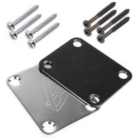 KR-70s F Logo 4-Bolt Chrome/Black Guitar Neck Plate Neckplate W/Screws Electric Guitar Bass Neck Plate &amp; Screws New