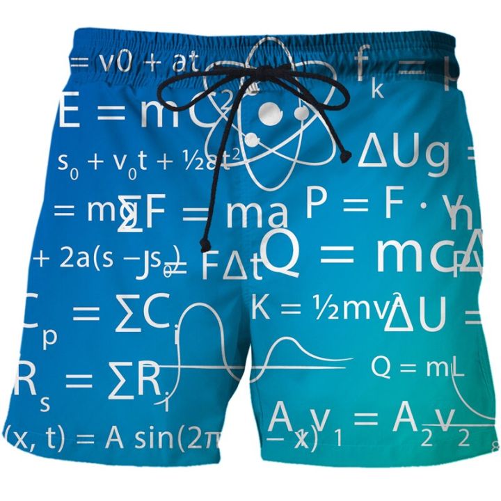กางเกงขาสั้นชายหาดสำหรับฤดูร้อนกางเกงลำลองขาสั้นแฟชั่นทรงเรขาคณิตสูตรคณิตศาสตร์พิมพ์ลาย3d-กางเกงสำหรับทุกเพศกางเกงว่ายน้ำ