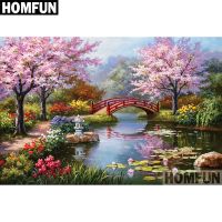 【CW】 HOMFUN Diamond Painting quot;River Bridge quot; 5D Embroidery Sale Full Set Rhinestone Cross Stitch Home Decor A06392