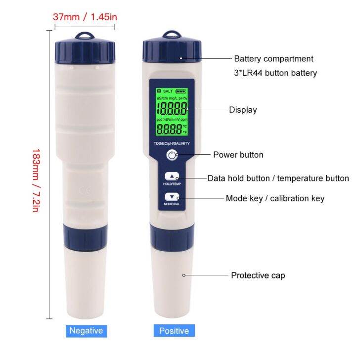 เครื่องทดสอบเครื่องตรวจคุณภาพน้ำดิจิทัล5-in-1-tds-มิเตอร์พีเฮชค่า-ph-tds-ec-เครื่องวัดอุณหภูมิสำหรับสระว่ายน้ำน้ำดื่มเครื่องมือสำหรับพิพิธภัณฑ์สัตว์น้ำ