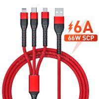 【Super Like】3 In 1 USB Data Cable 6A 66W SCP สำหรับ Huawei Mate 40 Pro Micro USB Typec 3in1 2in1 USB Charger สายชาร์จสำหรับ iPhone 13 12 11