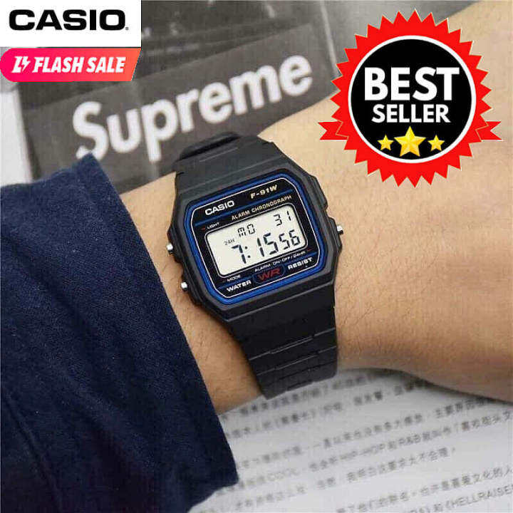 Casio F91W Digital Alarm Chrono Blue Black Resin Strap Watch for Men