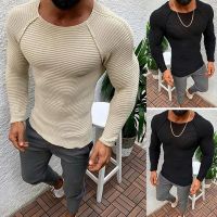 【CW】 Men  39;s Sweaters Knitted Pullovers Soild Color Sweater Sleeve Knitwear Male Round Neck 2021 New