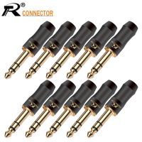 10pcs 24K Gold-plated 1/8 Stereo 6.35mm Jack Assembly Microphone Connector R Brand New Design Copper Wire Connector Black