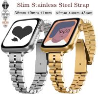 ◈❈ Slim Strap For Apple Watch Band 44mm 40mm 45mm 41mm 38mm Women Thin Metal Stainless Steel Link Bracelet iWatch Series 7 6 SE 5 4