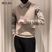 MOLAN เสื้อกันหนาวแบบใหม่แฟชั่นของผู้ชายวรรณกรรมฤดูหนาวและศิลปะปกเสื้อแขนยาวทรงหลวมแจ็คเกตลำลอง