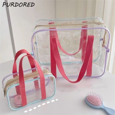 Purdoted 1ชิ้นขนาดใหญ่กันน้ำกระเป๋าแต่งหน้าแบบใสของผู้หญิง Tas Kosmetik ถุงมีซิปสำหรับเดินทางกระเป๋าเข้าห้องน้ำซักผ้ากระเป๋าชายหาดฤดูร้อนของผู้หญิง