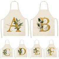 Laurel Branch Alphabet Pattern Kitchen Apron For Women Cotton Linen Bib House Cleaning Pinafore Home Cooking Apron Accessories