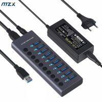 MZX 10 7 4 Port USB 3.0 Hub Aluminum Multi Splitter Quick PD Charger Power Adapter Multiple Expander Hubs With Switch For Laptop USB Hubs