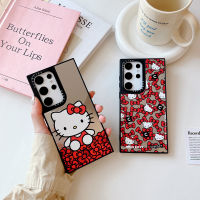 เคสโทรศัพท์กระจกสำหรับ Smsung S23อัลตร้า S23บวก S23 S22เคสโทรศัพท์อัลตร้าคิตตี้น่ารักกระจกแต่งหน้าตรงขอบเคสโทรศัพท์สี่เหลี่ยม