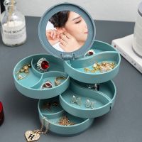 【jw】❈  Jewelry Storage Multilayer Rotating Plastic Earrings Cosmetics Organizer with Mirror